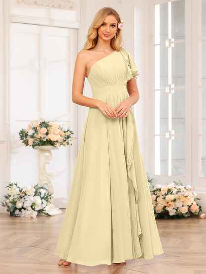 Forme Princesse Une épaule Longue Robes de soirée de mariage avec Côté fendu