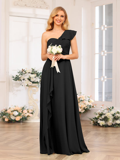 Forme Princesse Une épaule Longue Robes de soirée de mariage avec Côté fendu