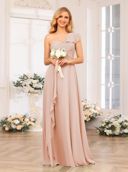 Forme Princesse Une épaule Longue Robes de soirée de mariage avec Côté fendu