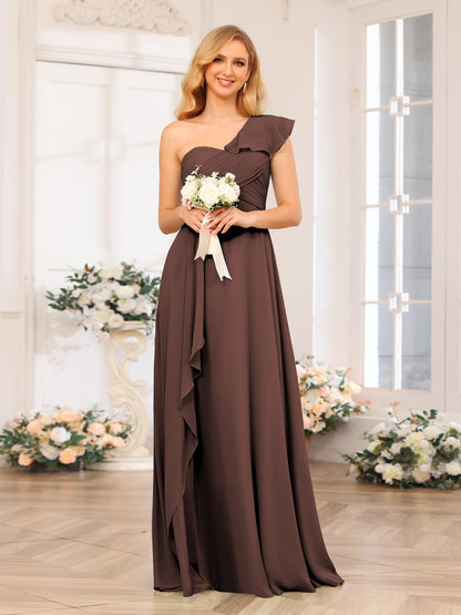 Forme Princesse Une épaule Longue Robes de soirée de mariage avec Côté fendu