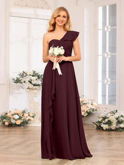 Forme Princesse Une épaule Longue Robes de soirée de mariage avec Côté fendu