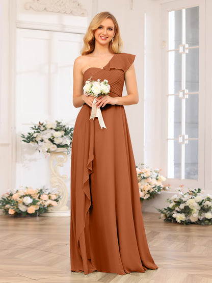 Forme Princesse Une épaule Longue Robes de soirée de mariage avec Côté fendu
