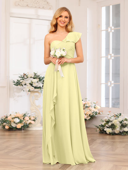 Forme Princesse Une épaule Longue Robes de soirée de mariage avec Côté fendu