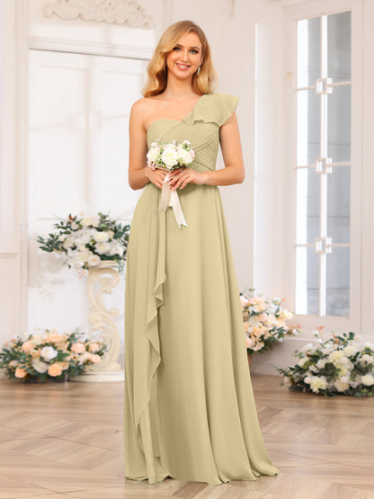 Forme Princesse Une épaule Longue Robes de soirée de mariage avec Côté fendu