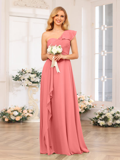 Forme Princesse Une épaule Longue Robes de soirée de mariage avec Côté fendu