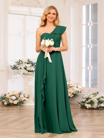 Forme Princesse Une épaule Longue Robes de soirée de mariage avec Côté fendu