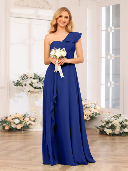 Forme Princesse Une épaule Longue Robes de soirée de mariage avec Côté fendu