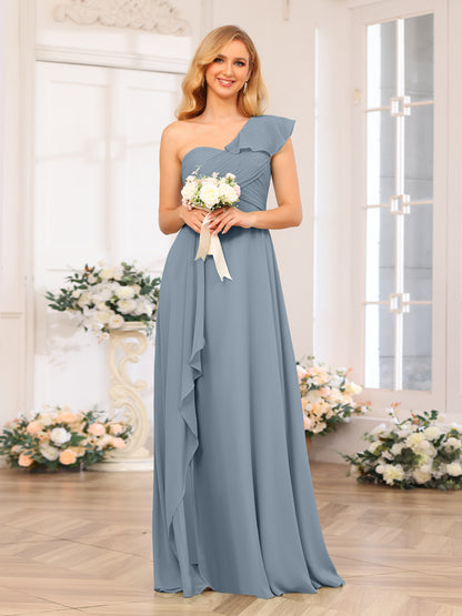 Forme Princesse Une épaule Longue Robes de soirée de mariage avec Côté fendu