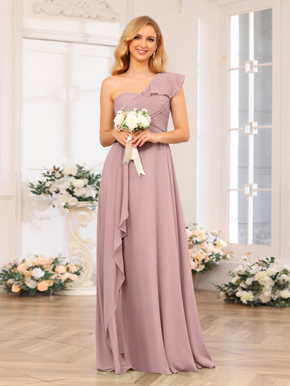 Forme Princesse Une épaule Longue Robes de soirée de mariage avec Côté fendu