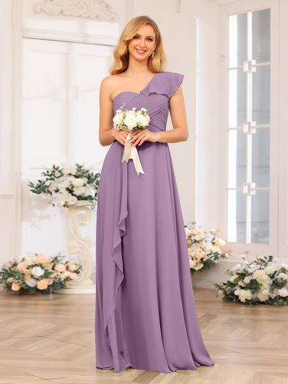 Forme Princesse Une épaule Longue Robes de soirée de mariage avec Côté fendu