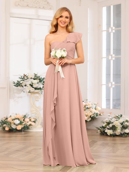 Forme Princesse Une épaule Longue Robes de soirée de mariage avec Côté fendu