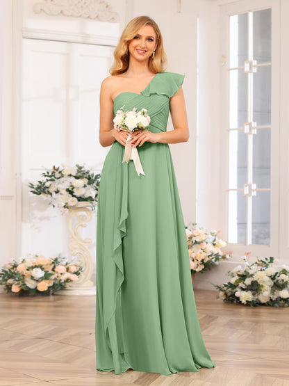 Forme Princesse Une épaule Longue Robes de soirée de mariage avec Côté fendu