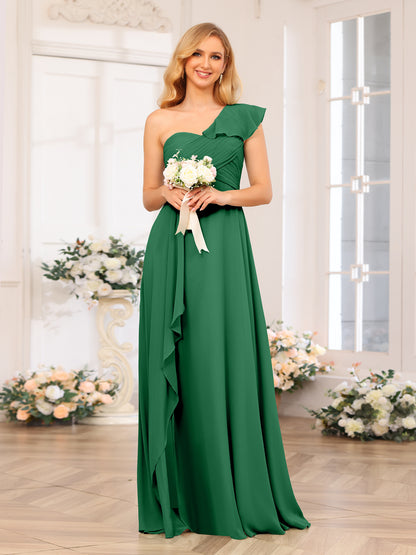 Forme Princesse Une épaule Longue Robes de soirée de mariage avec Côté fendu