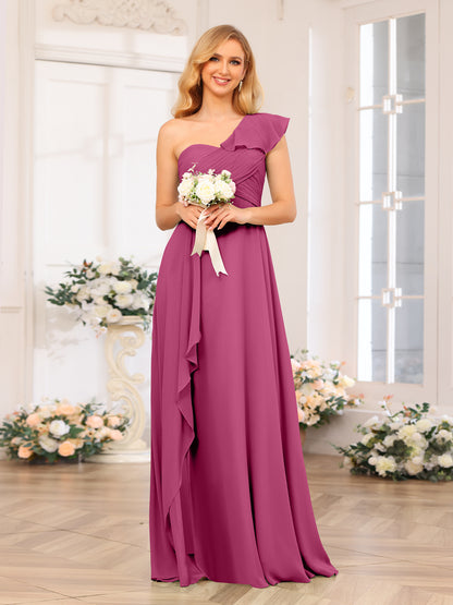 Forme Princesse Une épaule Longue Robes de soirée de mariage avec Côté fendu