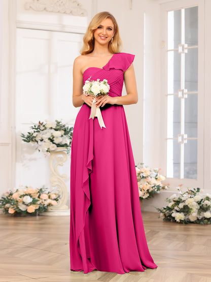 Forme Princesse Une épaule Longue Robes de soirée de mariage avec Côté fendu