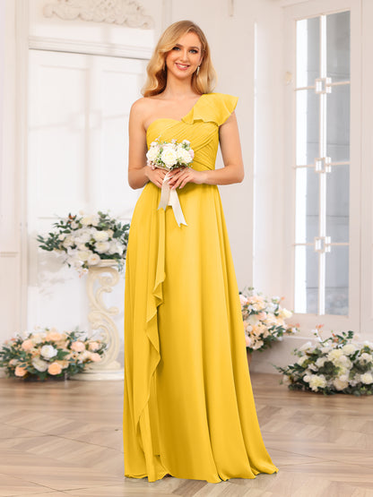 Forme Princesse Une épaule Longue Robes de soirée de mariage avec Côté fendu