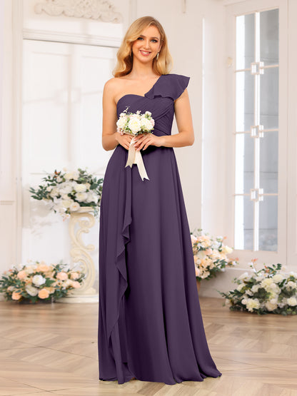Forme Princesse Une épaule Longue Robes de soirée de mariage avec Côté fendu