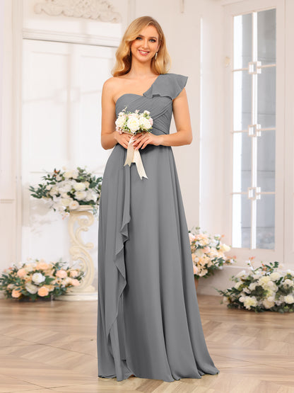 Forme Princesse Une épaule Longue Robes de soirée de mariage avec Côté fendu