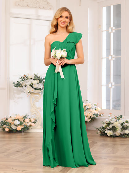 Forme Princesse Une épaule Longue Robes de soirée de mariage avec Côté fendu