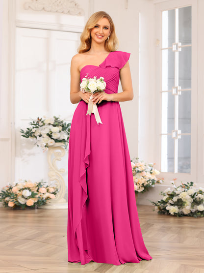 Forme Princesse Une épaule Longue Robes de soirée de mariage avec Côté fendu