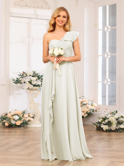 Forme Princesse Une épaule Longue Robes de soirée de mariage avec Côté fendu