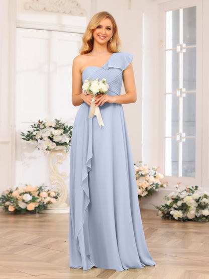 Forme Princesse Une épaule Longue Robes de soirée de mariage avec Côté fendu