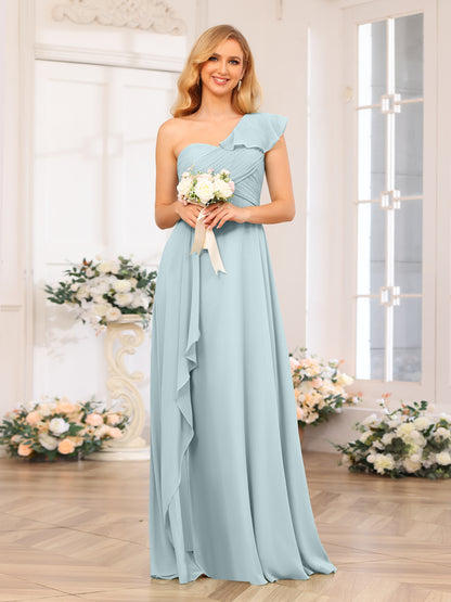 Forme Princesse Une épaule Longue Robes de soirée de mariage avec Côté fendu