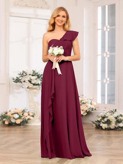 Forme Princesse Une épaule Longue Robes de soirée de mariage avec Côté fendu