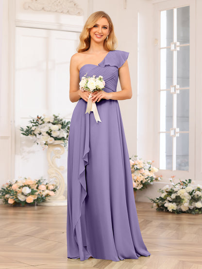 Forme Princesse Une épaule Longue Robes de soirée de mariage avec Côté fendu