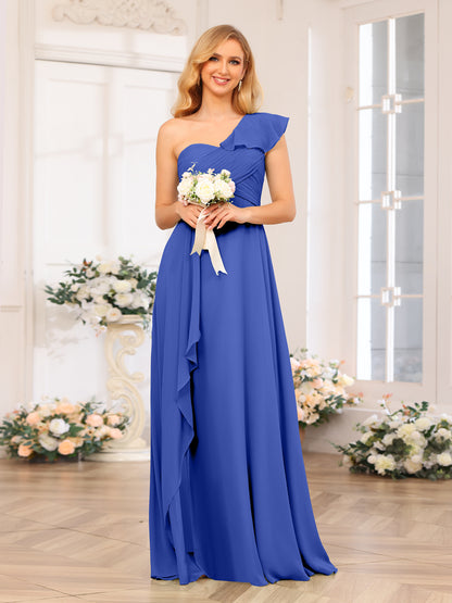 Forme Princesse Une épaule Longue Robes de soirée de mariage avec Côté fendu