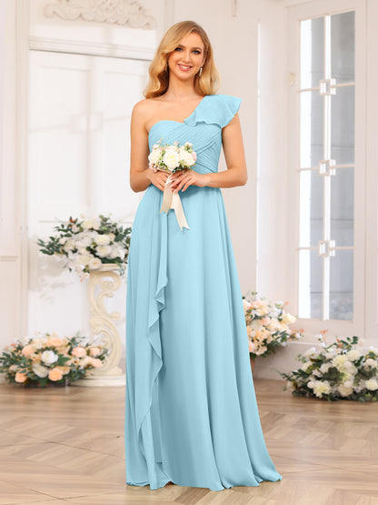 Forme Princesse Une épaule Longue Robes de soirée de mariage avec Côté fendu