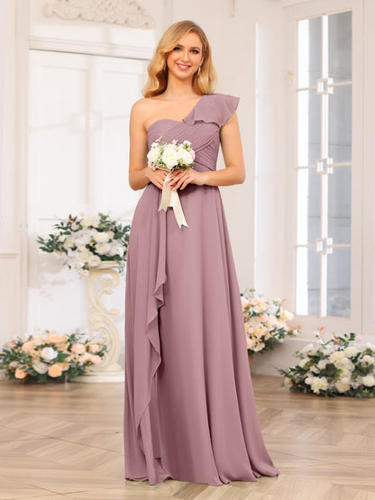 Forme Princesse Une épaule Longue Robes de soirée de mariage avec Côté fendu