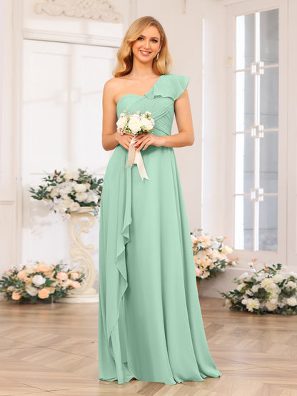 Forme Princesse Une épaule Longue Robes de soirée de mariage avec Côté fendu