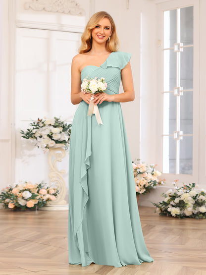 Forme Princesse Une épaule Longue Robes de soirée de mariage avec Côté fendu