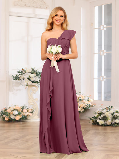 Forme Princesse Une épaule Longue Robes de soirée de mariage avec Côté fendu