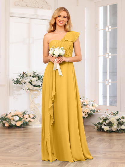 Forme Princesse Une épaule Longue Robes de soirée de mariage avec Côté fendu