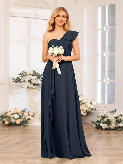 Forme Princesse Une épaule Longue Robes de soirée de mariage avec Côté fendu