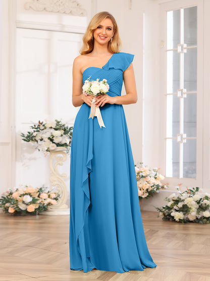 Forme Princesse Une épaule Longue Robes de soirée de mariage avec Côté fendu