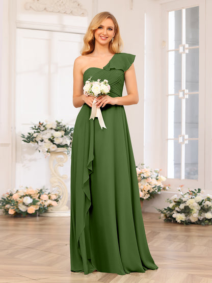 Forme Princesse Une épaule Longue Robes de soirée de mariage avec Côté fendu