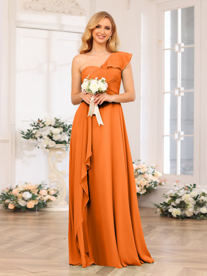 Forme Princesse Une épaule Longue Robes de soirée de mariage avec Côté fendu