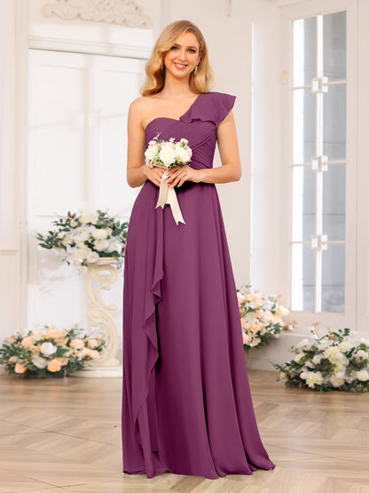 Forme Princesse Une épaule Longue Robes de soirée de mariage avec Côté fendu