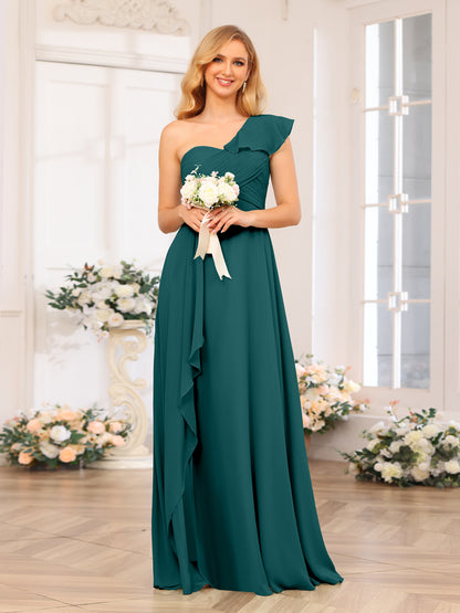 Forme Princesse Une épaule Longue Robes de soirée de mariage avec Côté fendu