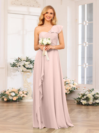Forme Princesse Une épaule Longue Robes de soirée de mariage avec Côté fendu