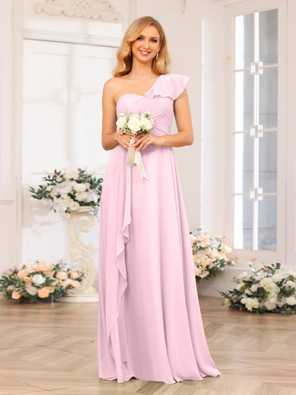 Forme Princesse Une épaule Longue Robes de soirée de mariage avec Côté fendu