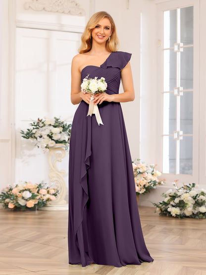 Forme Princesse Une épaule Longue Robes de soirée de mariage avec Côté fendu