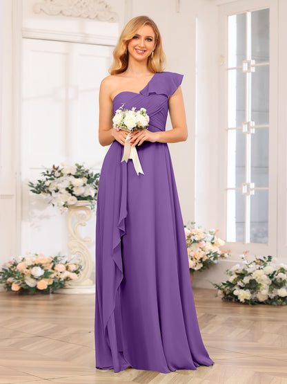 Forme Princesse Une épaule Longue Robes de soirée de mariage avec Côté fendu