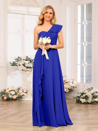 Forme Princesse Une épaule Longue Robes de soirée de mariage avec Côté fendu