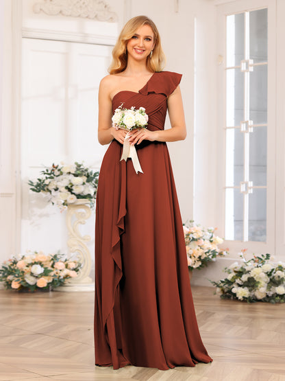 Forme Princesse Une épaule Longue Robes de soirée de mariage avec Côté fendu