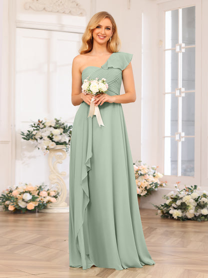 Forme Princesse Une épaule Longue Robes de soirée de mariage avec Côté fendu