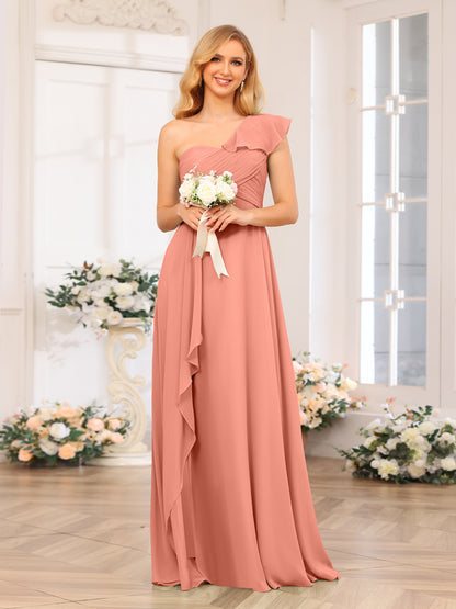 Forme Princesse Une épaule Longue Robes de soirée de mariage avec Côté fendu